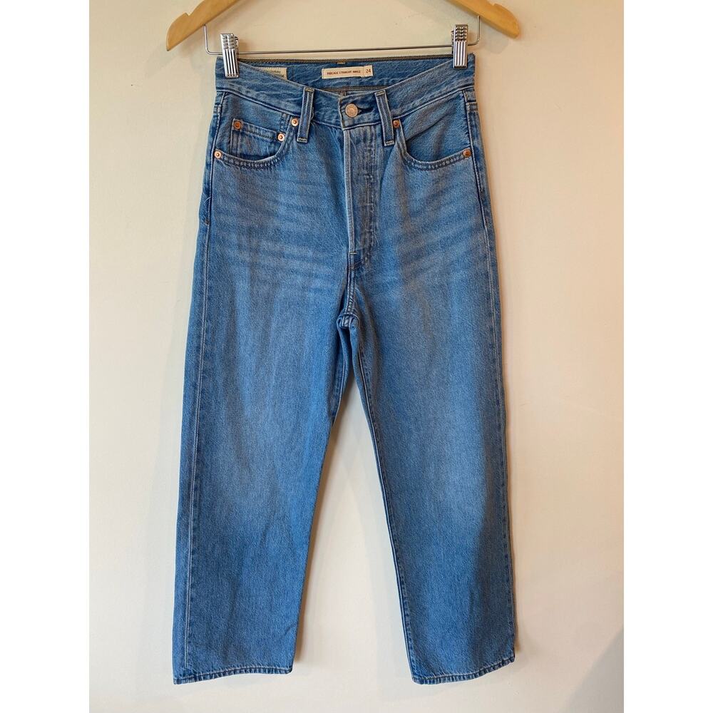 Levi's Premium Ribcage Straight Jeans Women's 24 Blue Denim western classic